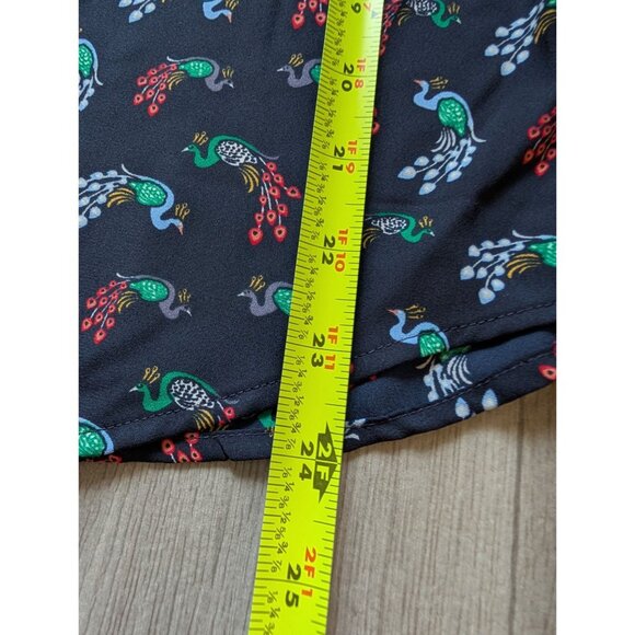 Loft Petite Womens Peacock Print Button-Up Blouse With Ruffle Collar & Cuffs LP - Picture 7 of 8